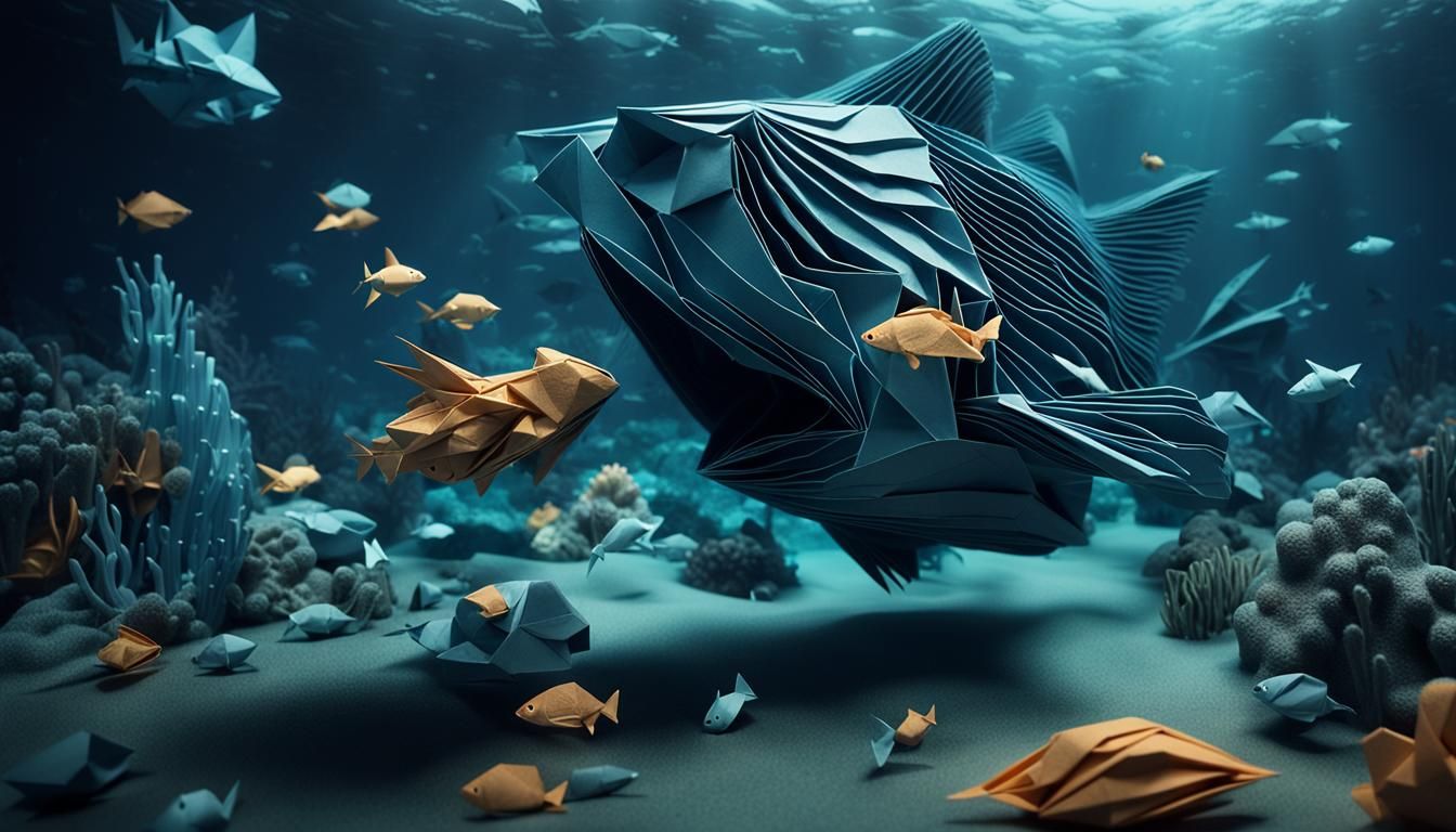 Mariana Trench Aquatic Life in Origami Style