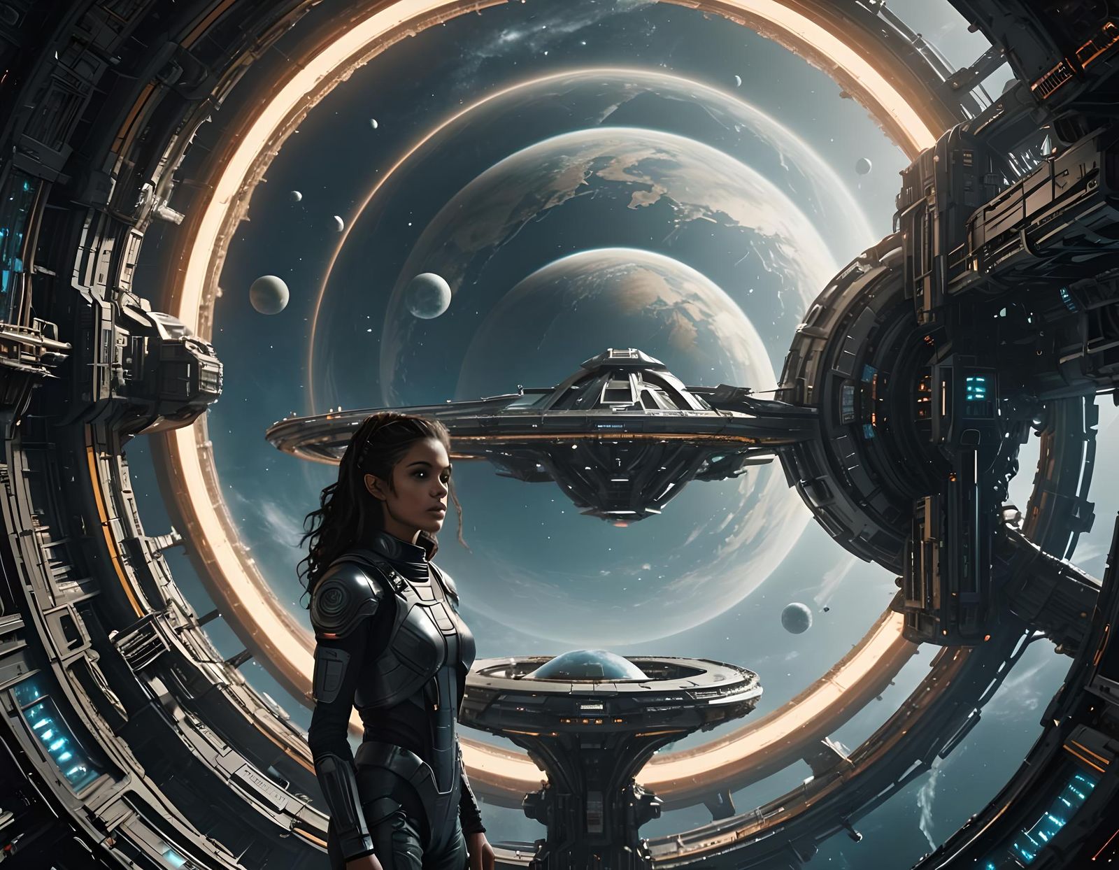 Isabela Merced on Space Station in 70s Sci-Fi Style