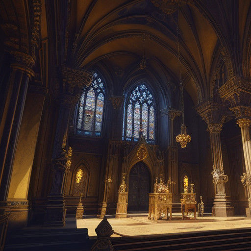 Gothic Secessionist Voting Chamber in Warm, Golden Light