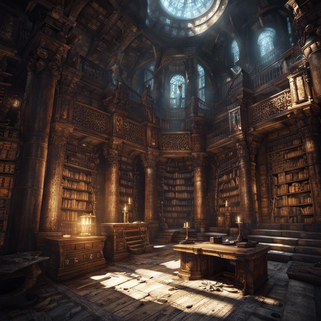 Ancient Nordic Library in Detailed Matte Painting
