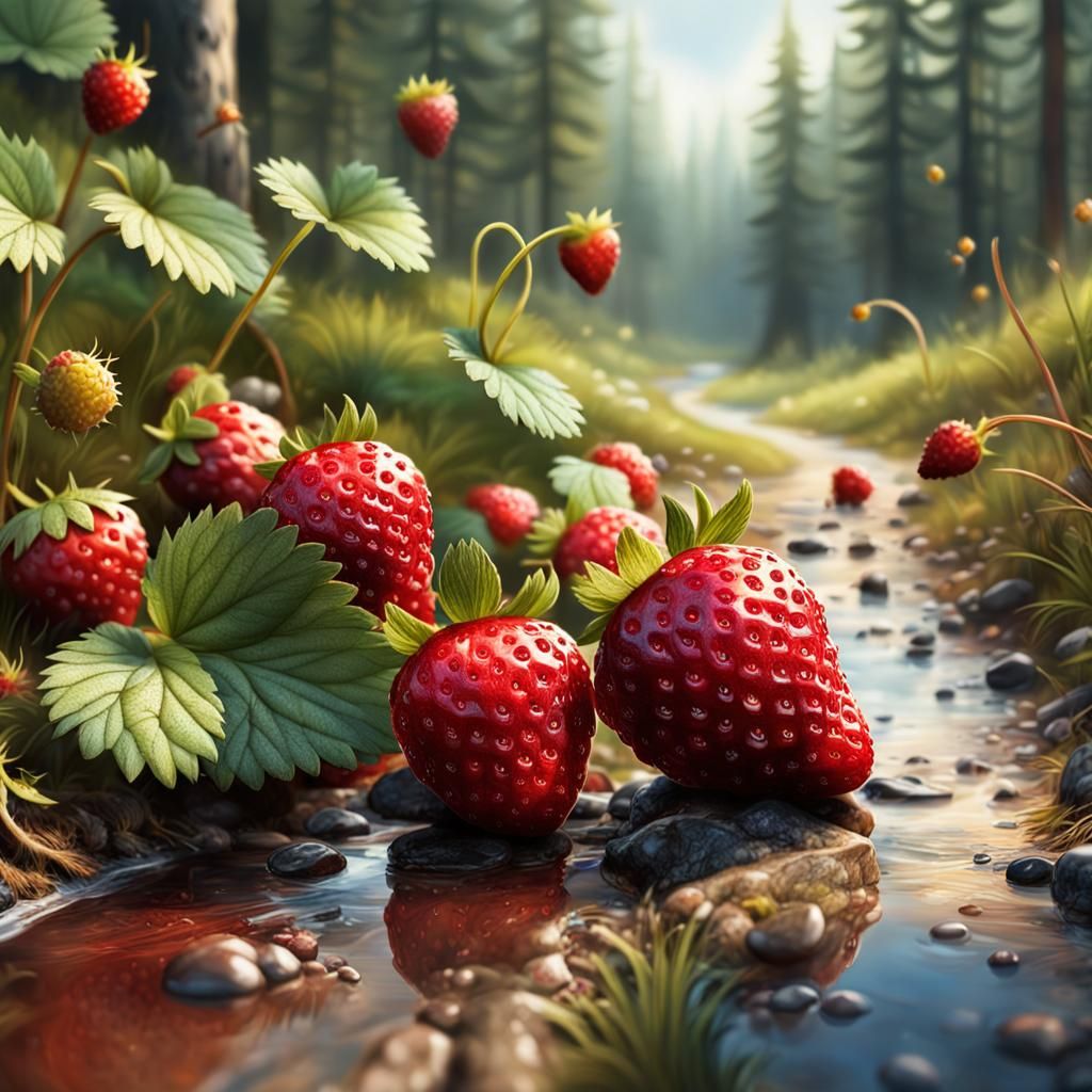 Wild Strawberries by Forest Road in Splash Art