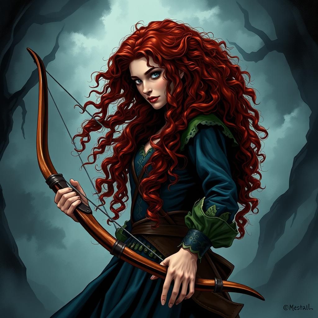 Eerie Merida with Bow in Dark Comic Style