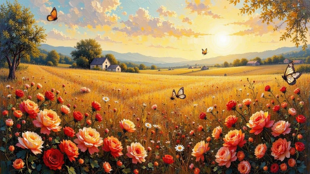 Hyperrealistic Farm Field with Vegetables as Oil Painting