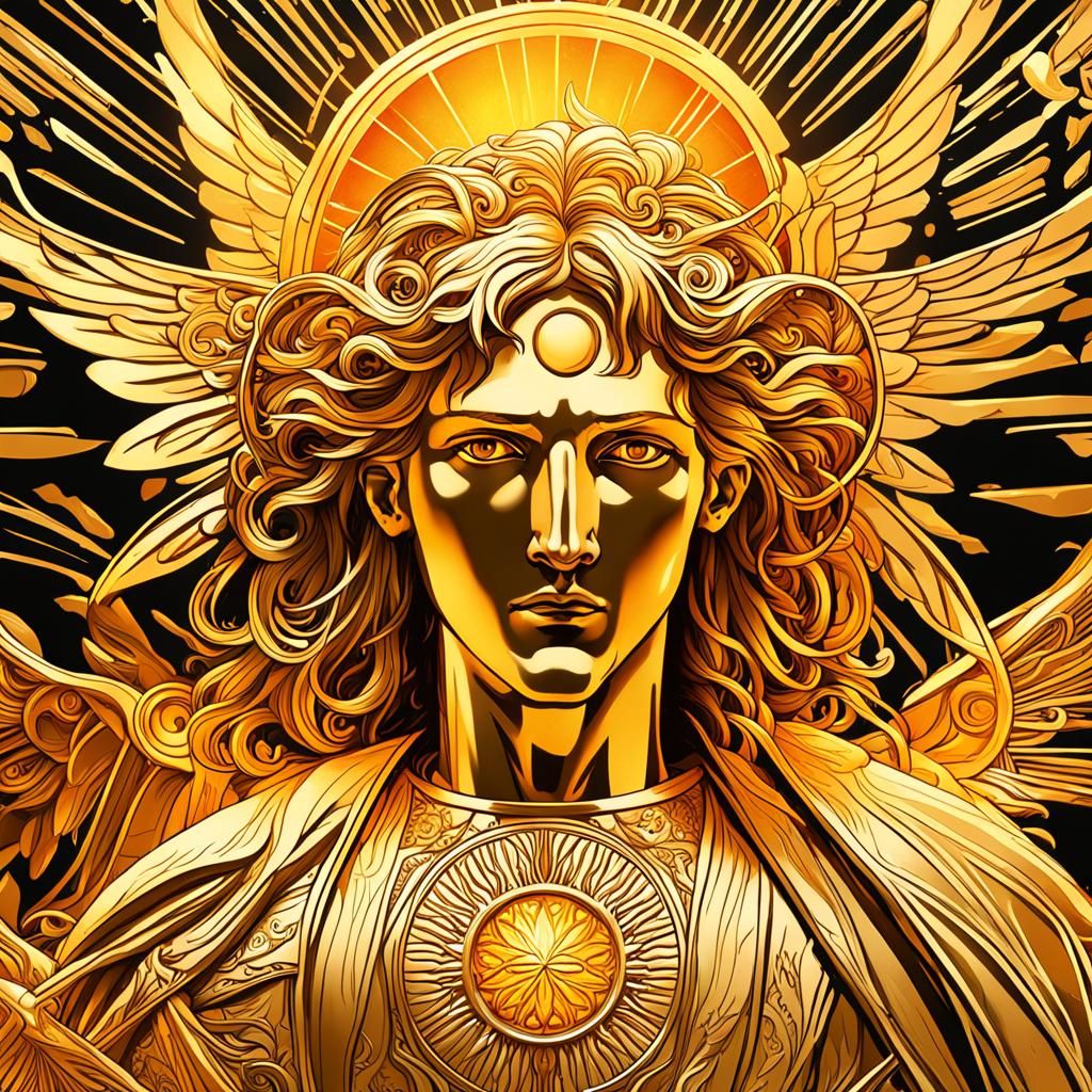 Divine Gold Archangel in Alphonse Mucha Style