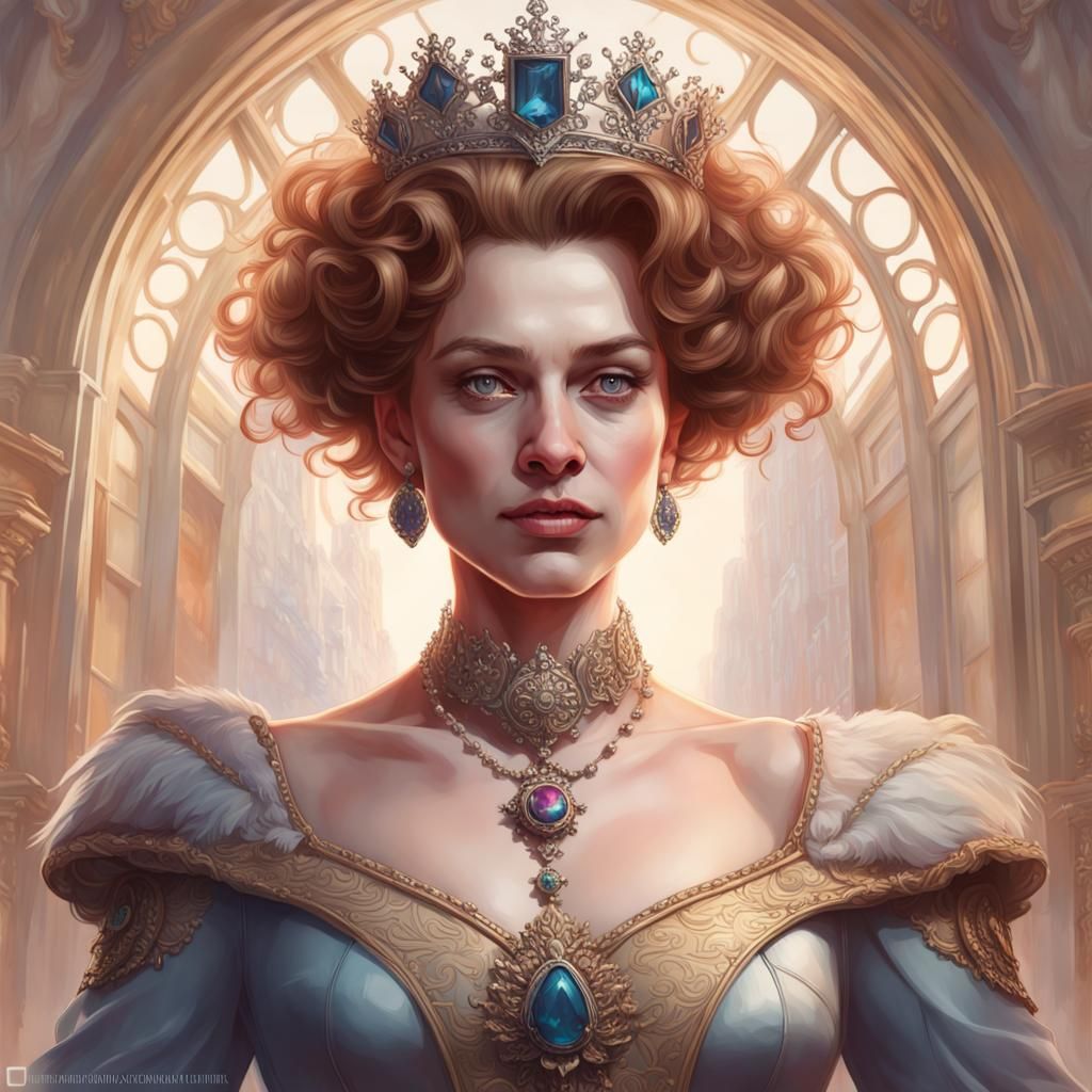 Queen Elizabeth Portrait in Art Nouveau Style