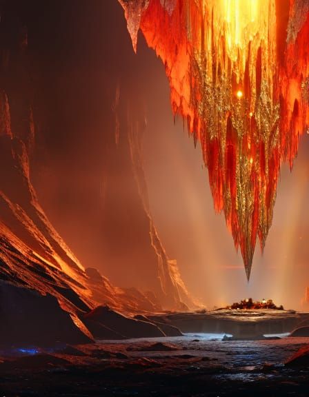 Crystal Monolith in Gemstone Cavern: Hyperdetailed Concept A...