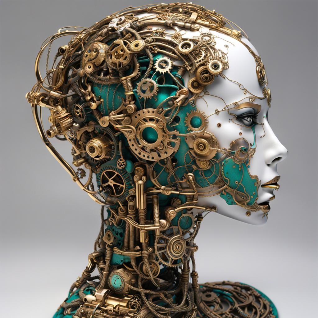 Steampunk Cyborg with Braided Wire Art and Neon Tattoos