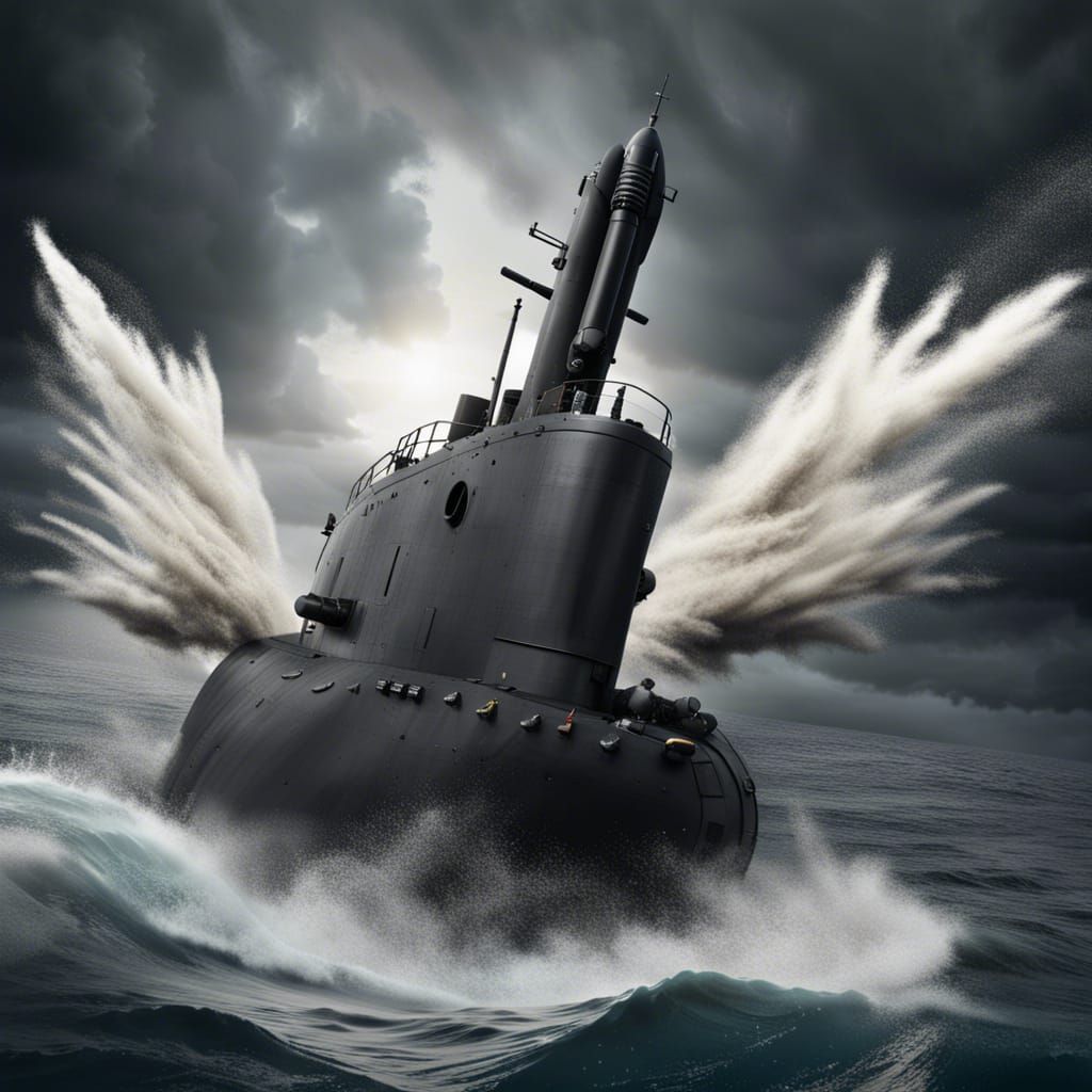 Submarine Breaching Stormy Ocean in Photorealistic Detail