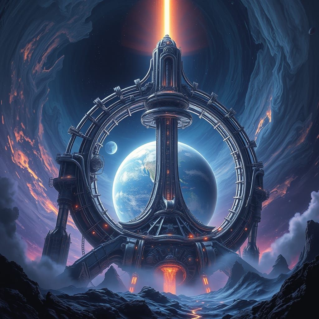 Futuristic Cosmic Salvation Machine Ascends to the Skies