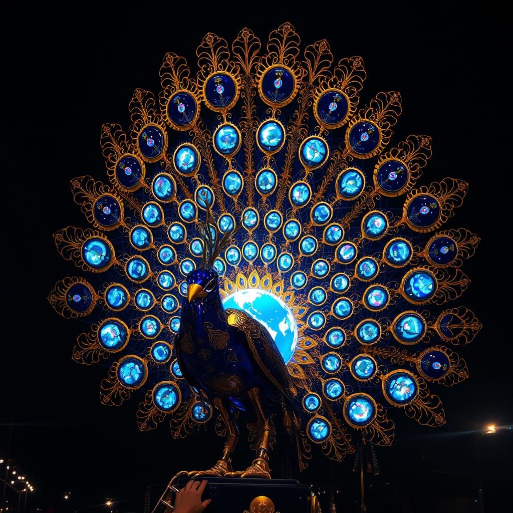 Mechanical Peacock Galaxy in Futuristic Style