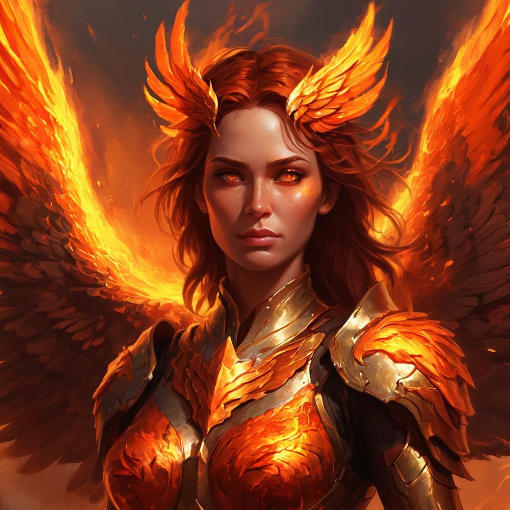 Phoenix Woman in Fiery Armor Concept Art