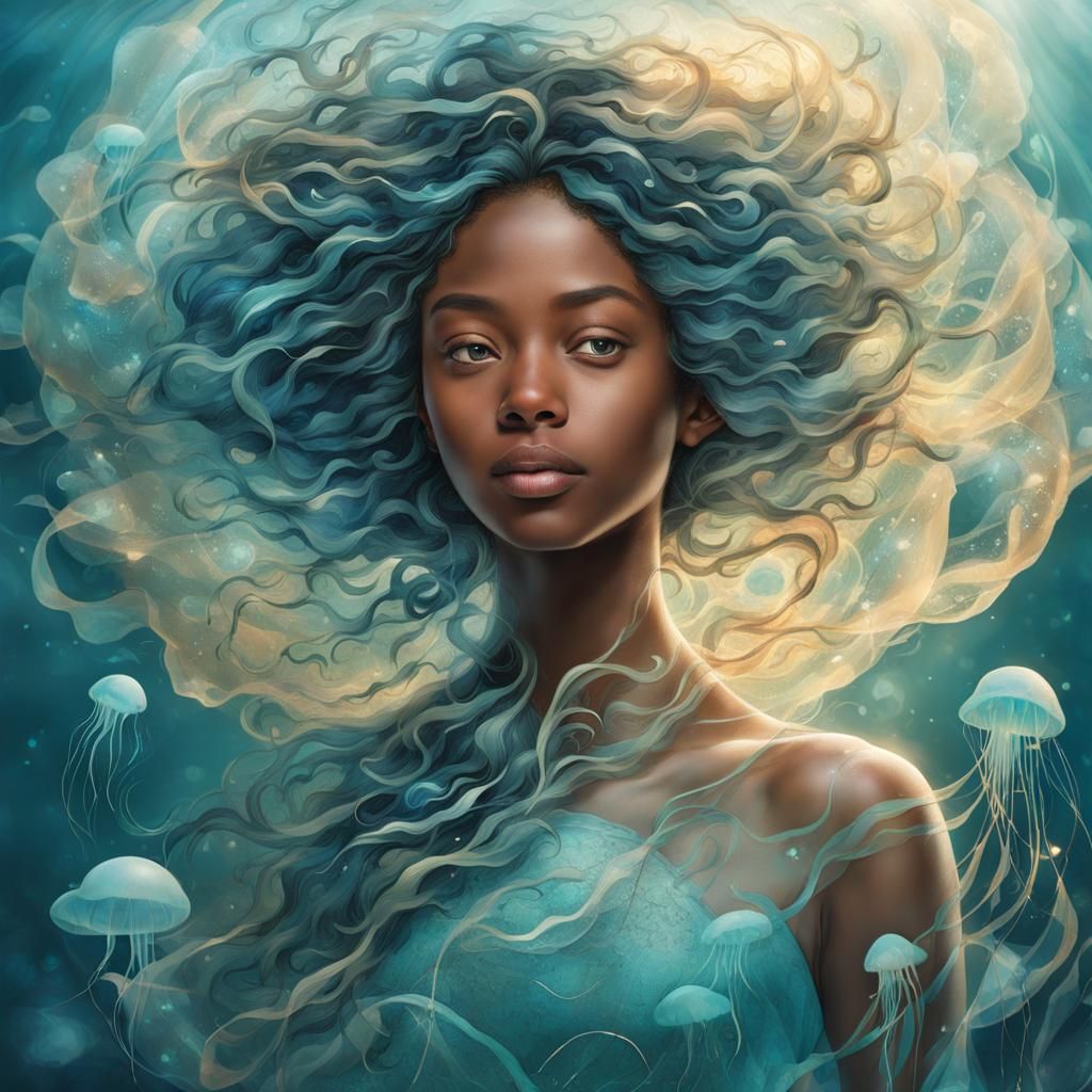 Ocean Goddess with Jellyfish Hair, Digital Art