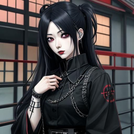 Japanese Goth Industrial Girl in Anime Style