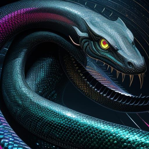 Metallic Serpent with Magnetic Bands in Splash Art Style
