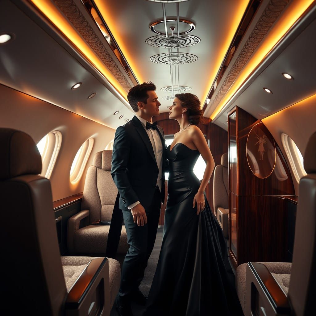 Elegant Couple Share a Seductive Glance in a Luxurious Priva...