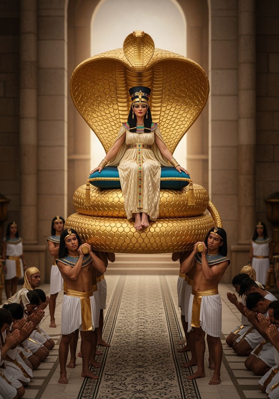 Majestic Egyptian Queen on Cobra Throne, Photorealistic Styl...
