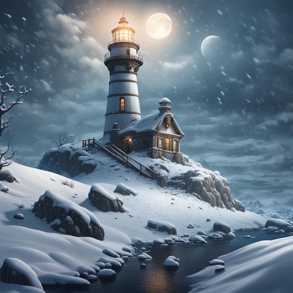 Snowy Lighthouse: Detailed Matte Painting