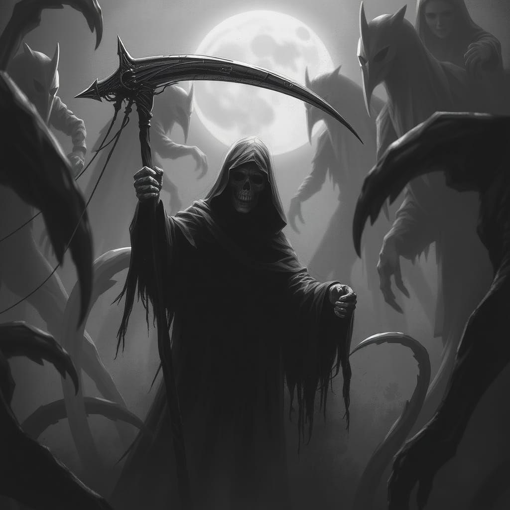 Dark Grim Reaper in a Stephen Gammell Style