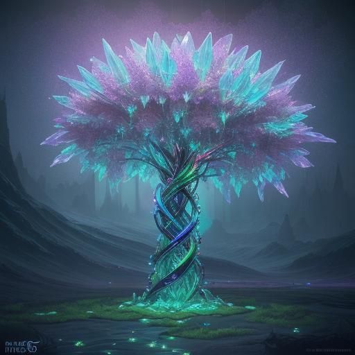 Neon Glass Tree Lamp, Fantasy Concept Art