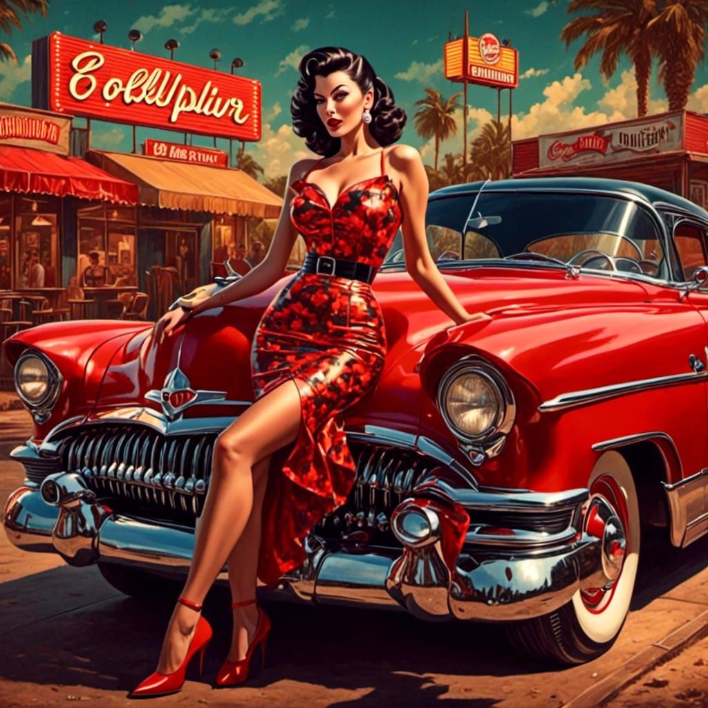Retro Rockabilly Pinup Portrait in Vintage Style