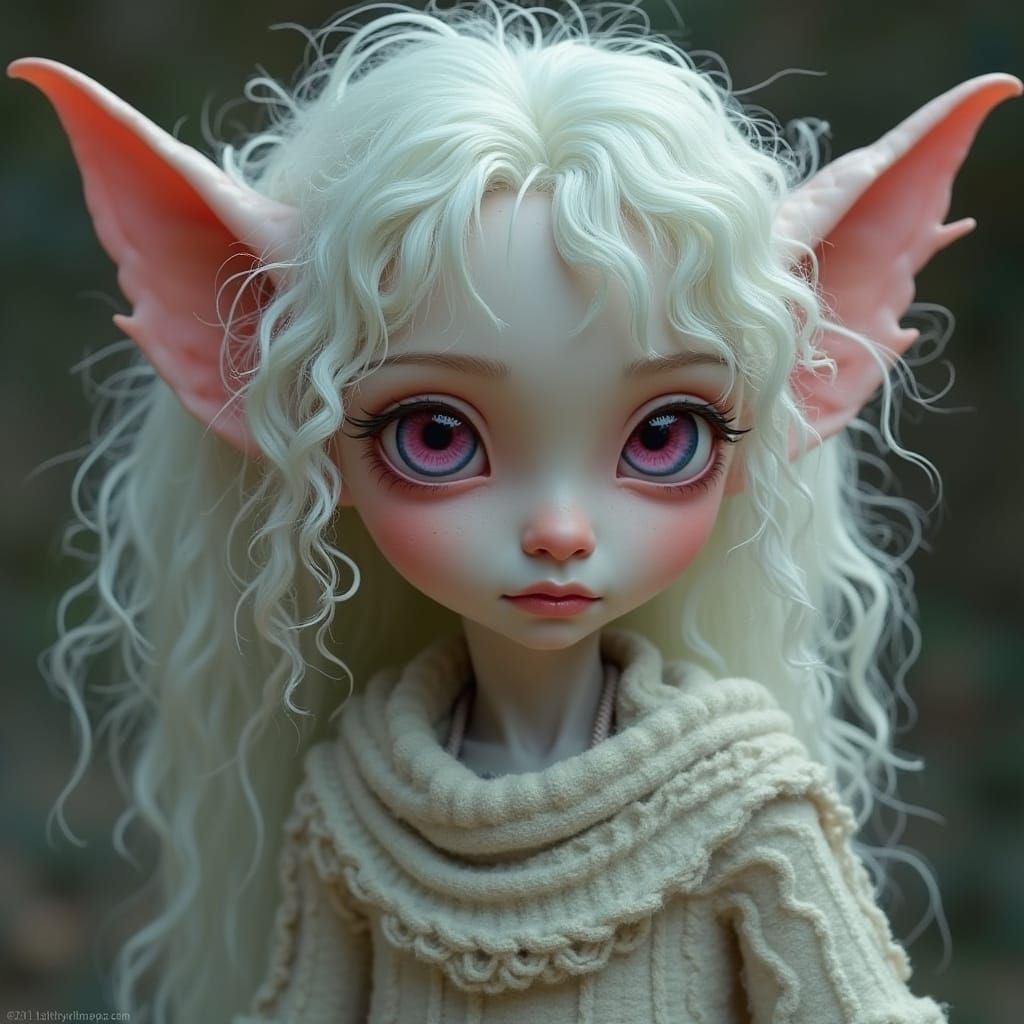 Hyperrealistic Albino Elf with Pink Eyes