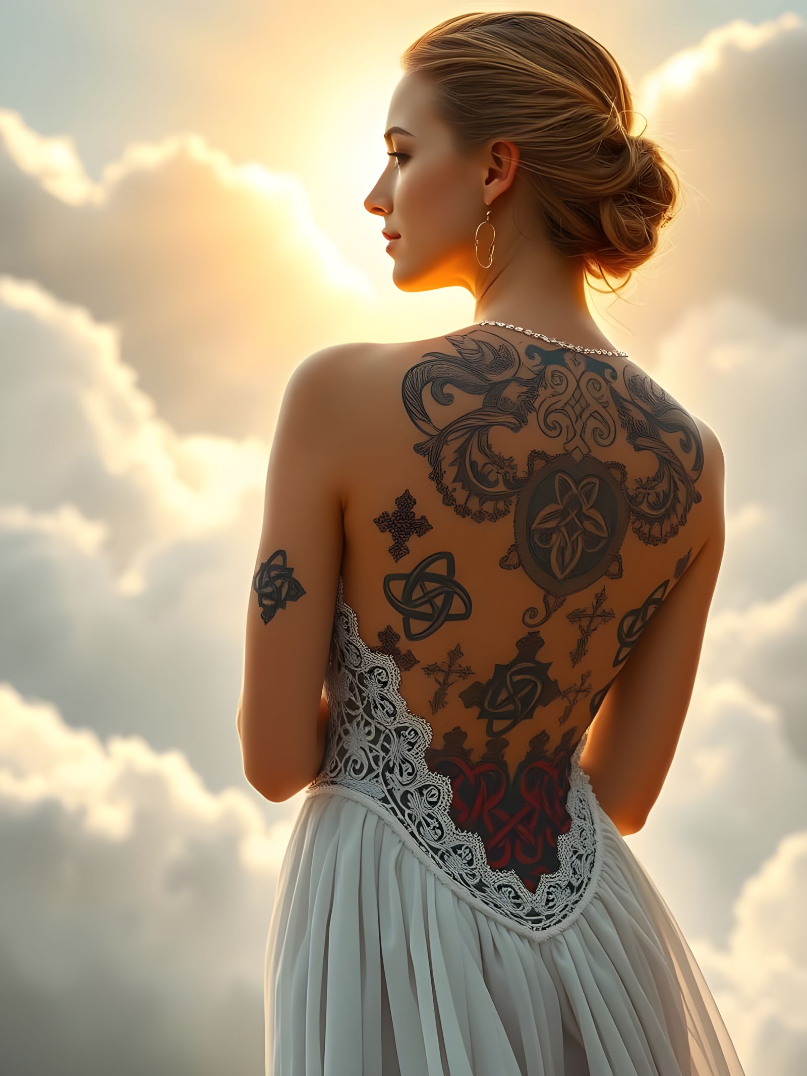 Celtic Goddess Portrait with Mythology Tattoo