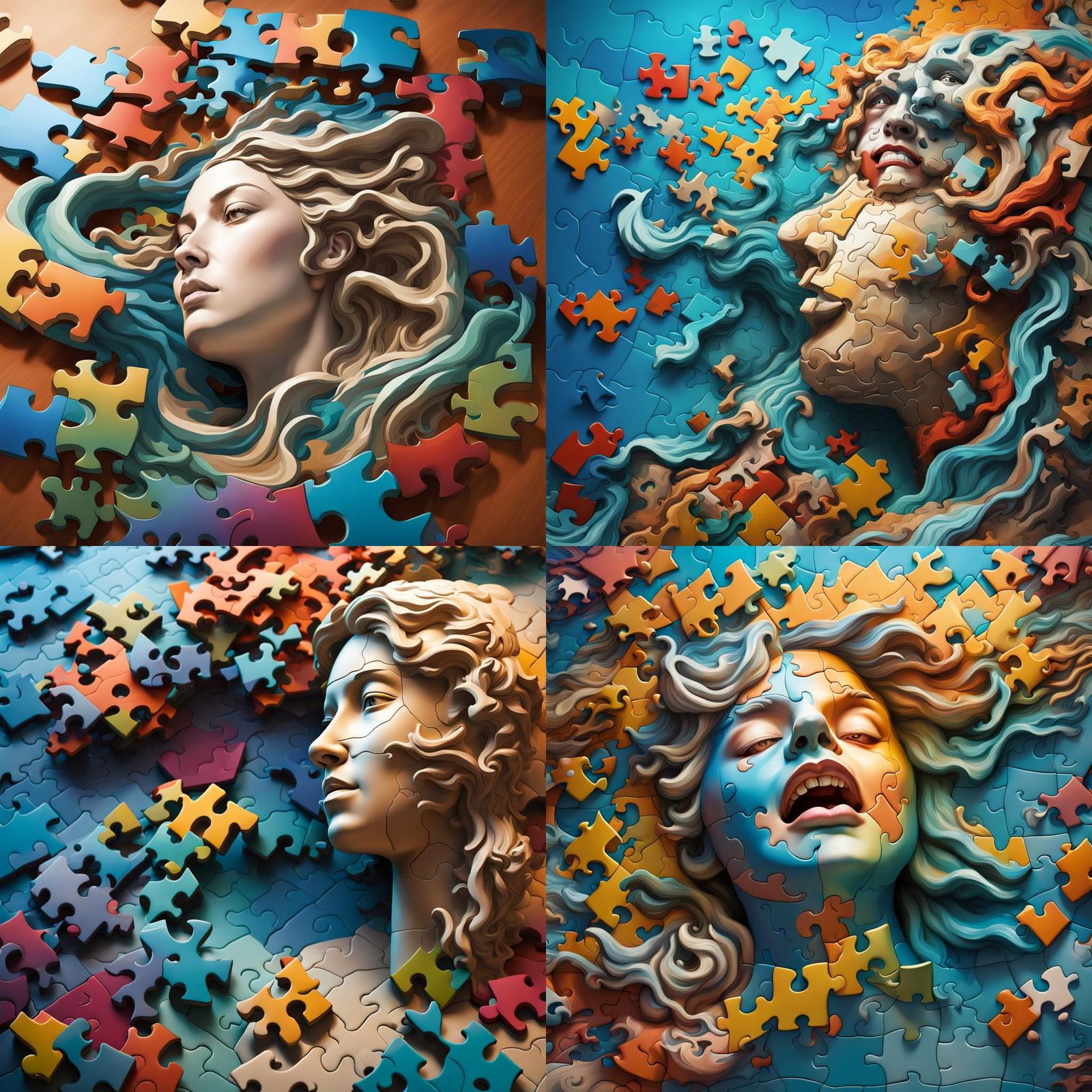 Ocean Puzzle Sculpture in Hyperrealistic Splash Art