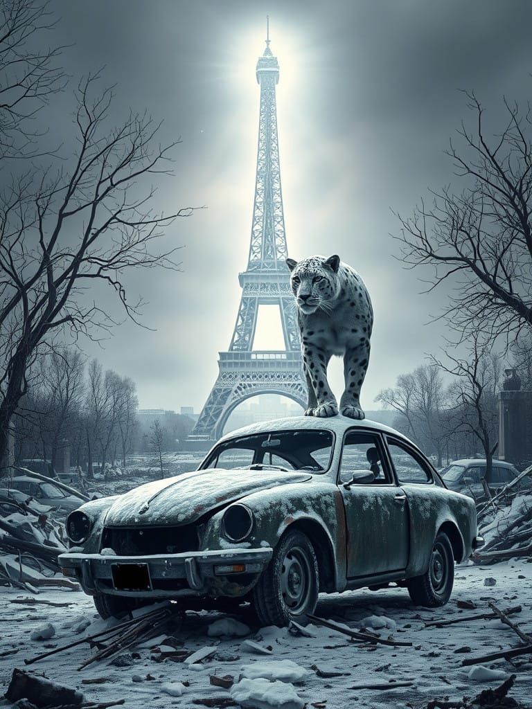 Snow Panther in Post-Apocalyptic Winter Paris