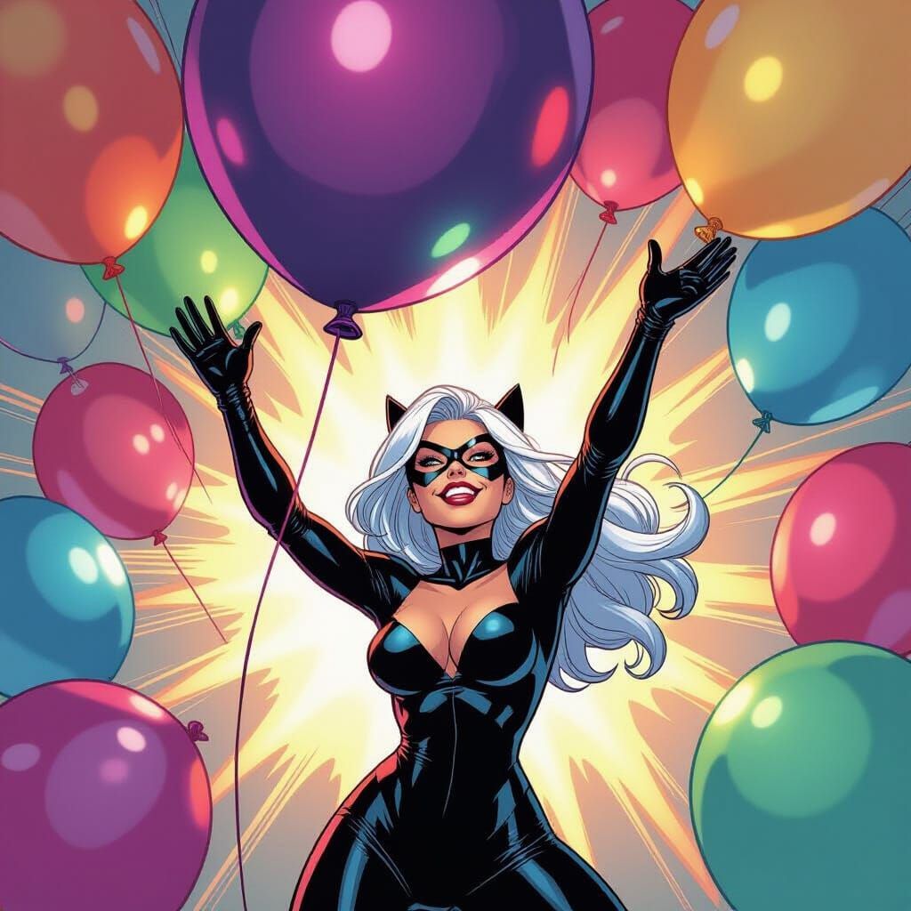 Black Cat Felicia Hardy Plays with Giant Balloons