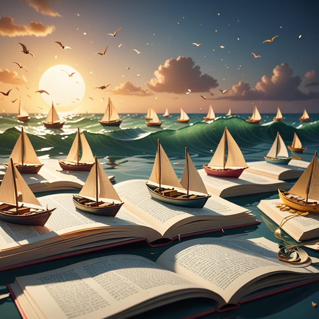 Bookmark Boats on a Sea of Book Pages