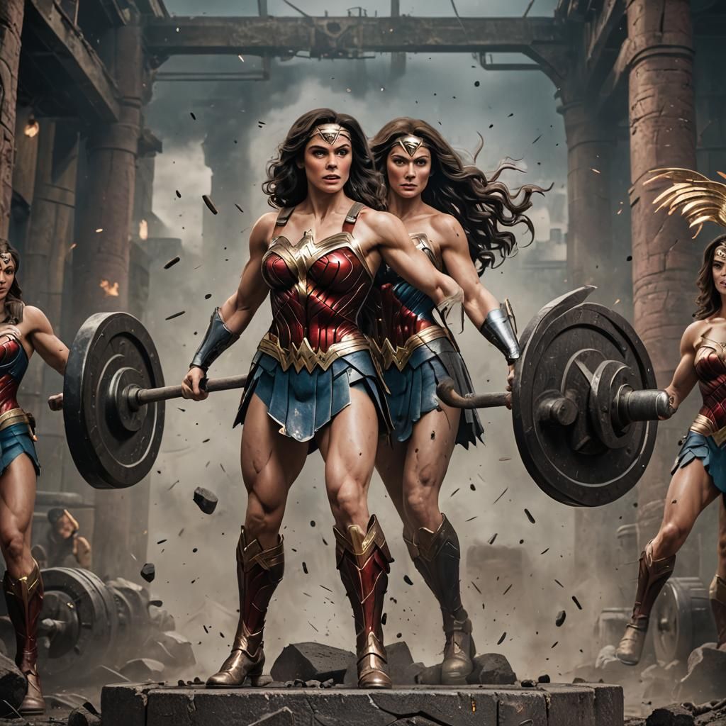 Wonder Woman Lifting Weight: Detailed Fantasy Art