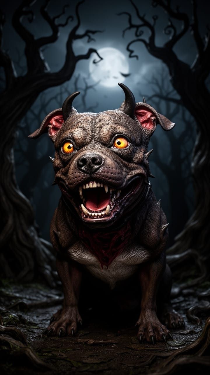 Demonic Possessed Staffy Sculpture in Haunted Forest