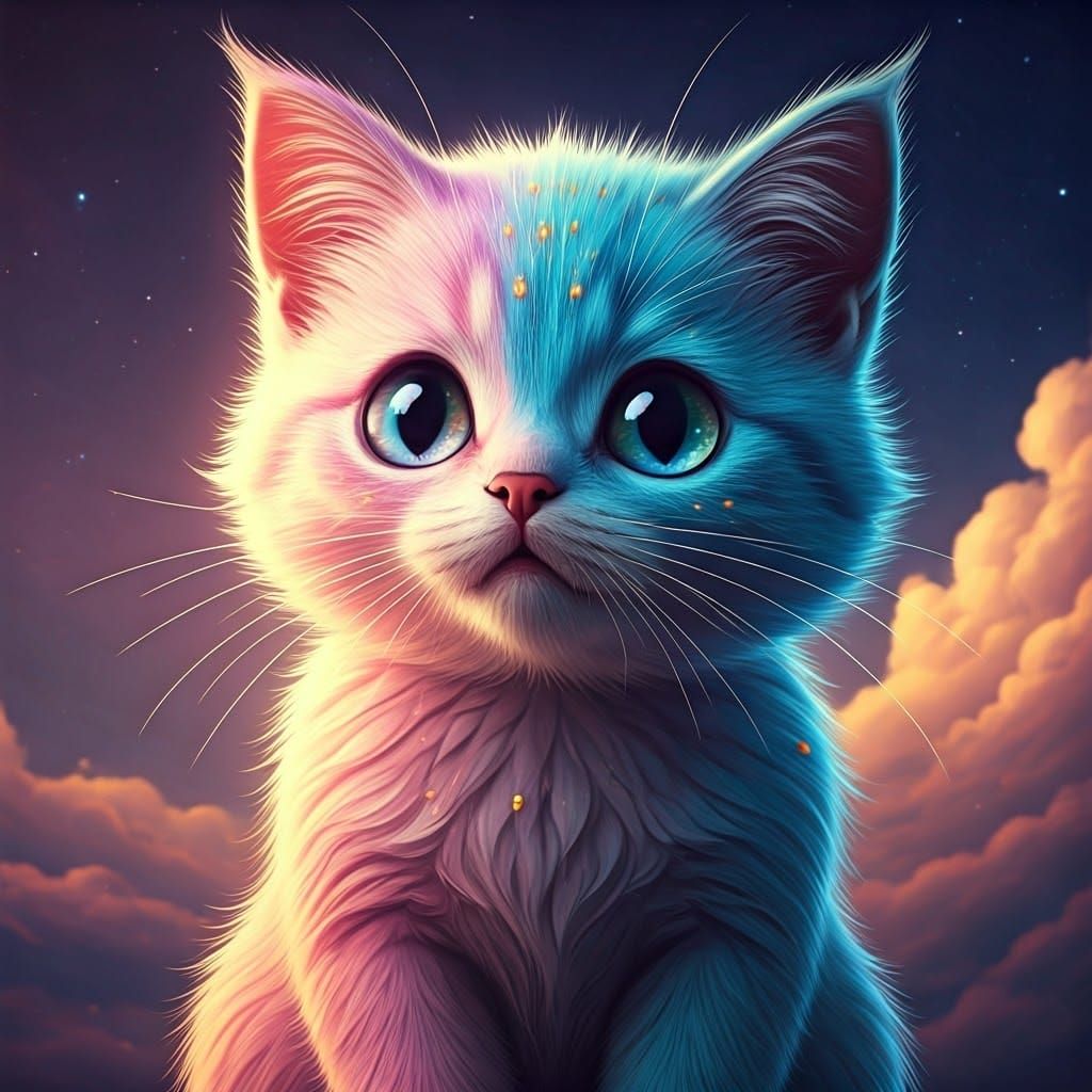 Enchanted Celestial Cat in Whimsical Pastel Hues