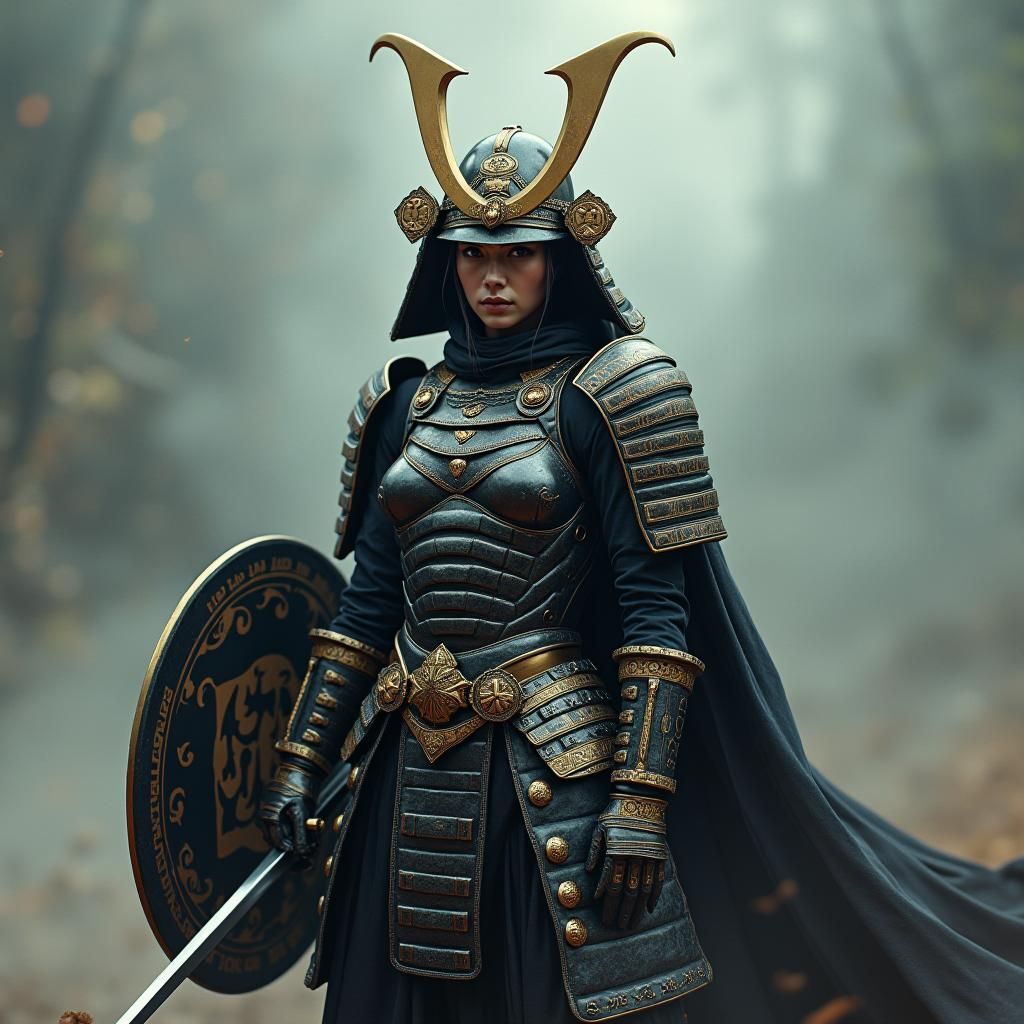 Futuristic Samurai Woman with Gold Katana