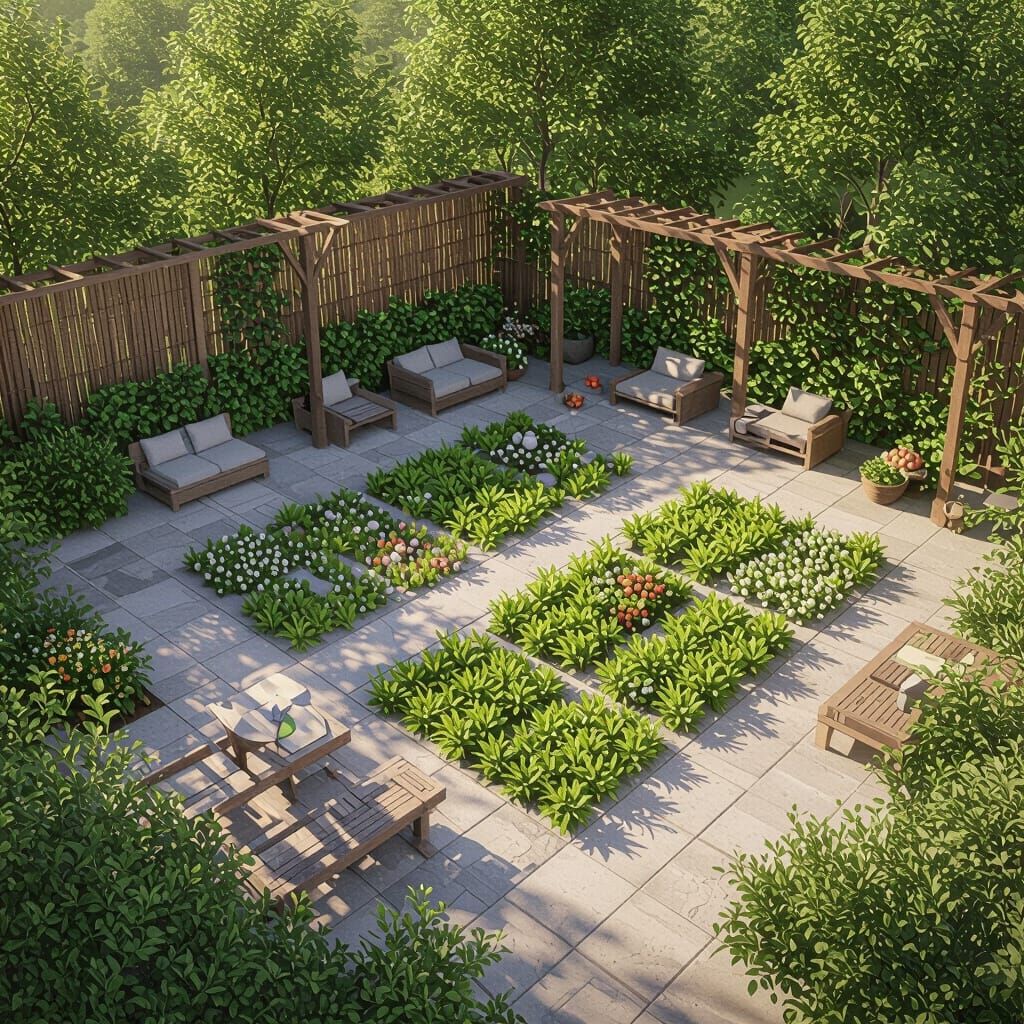 Rectangular Rock Garden With Dense Vegetation