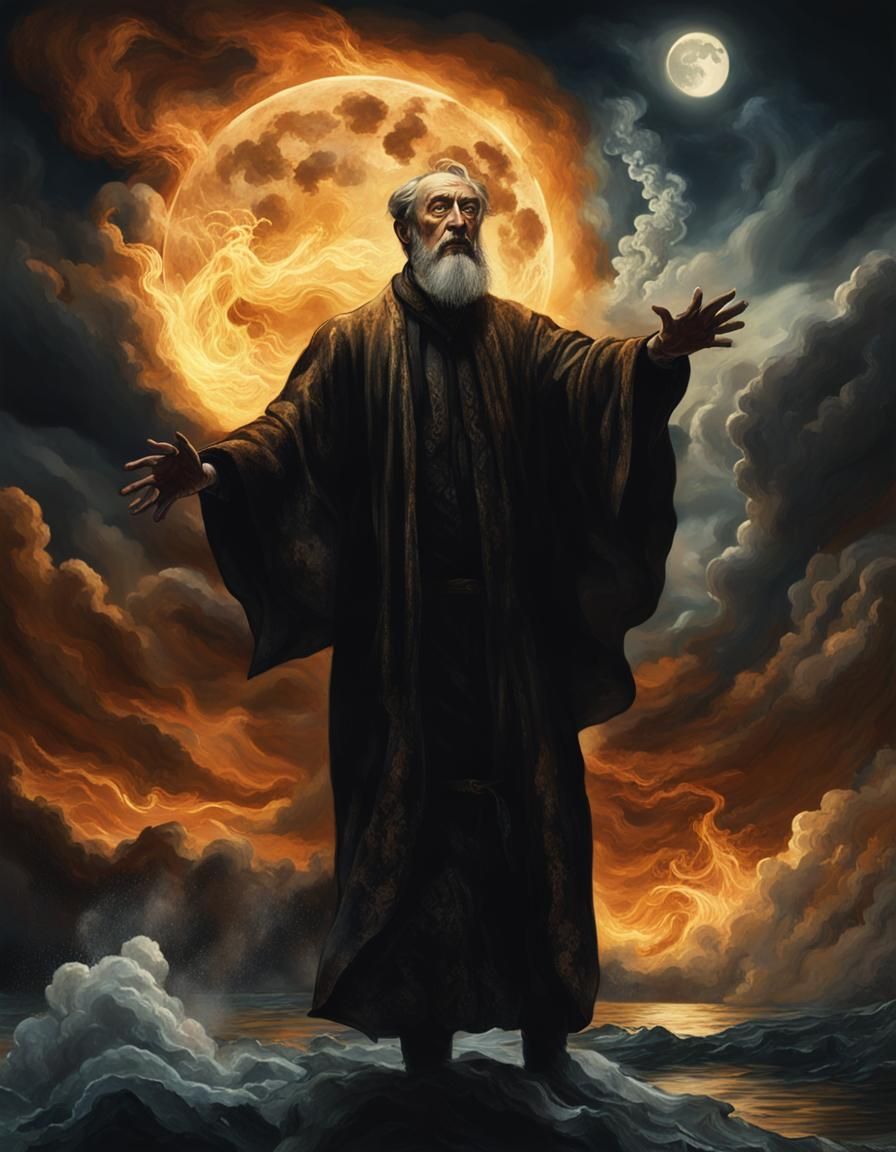 Wizard Summons Elements in Dramatic Illustration