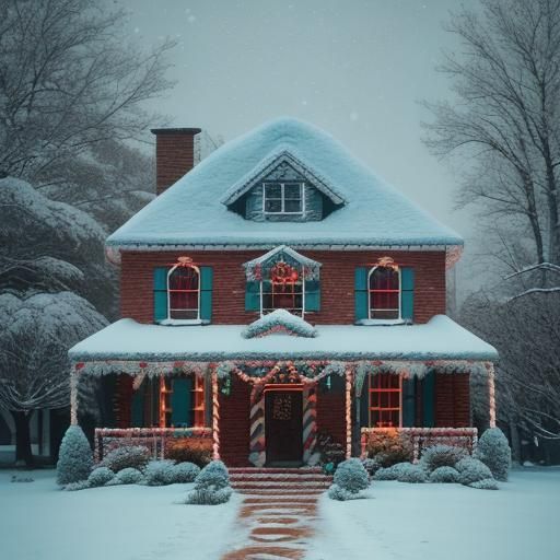 Detailed Gingerbread House in Winter Wonderland
