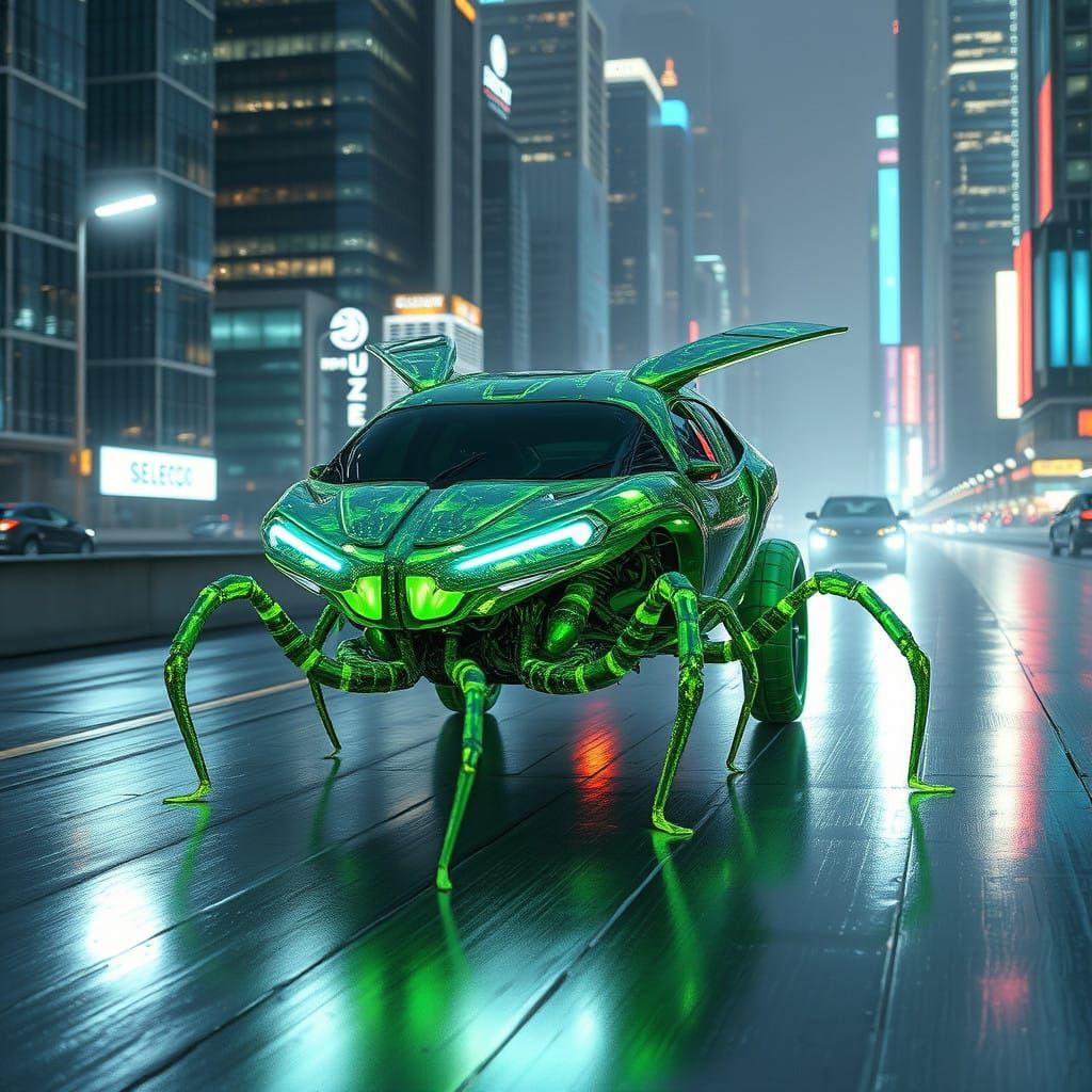 Bizarre Insect Alien SELECO SUV Speeds Down Futuristic City...