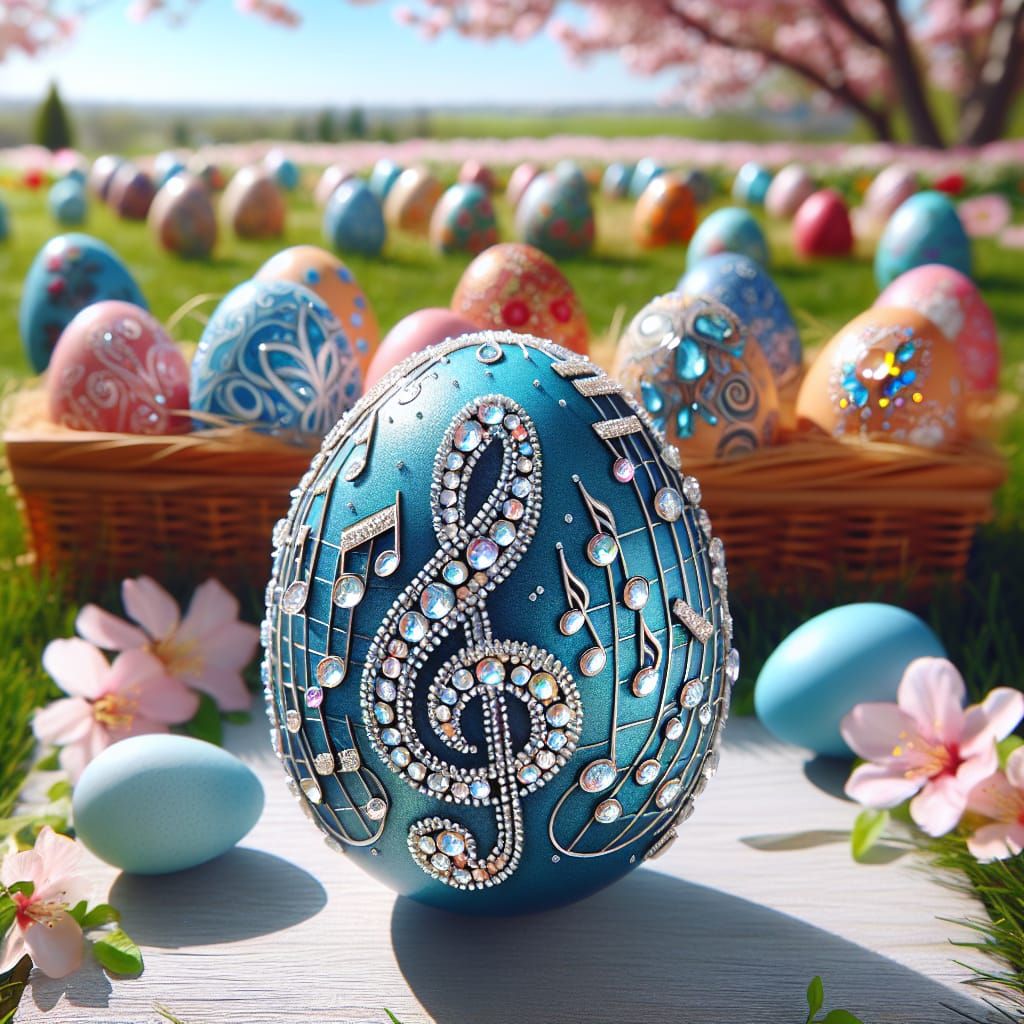 Sparkling Crystalline Egg in Spring Garden Setting