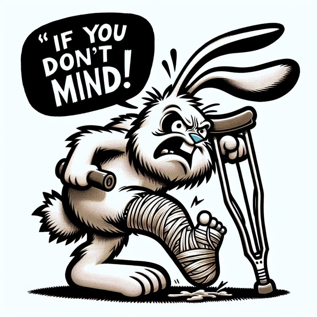 Cartoon Rabbit Angrily Demands Missing Foot