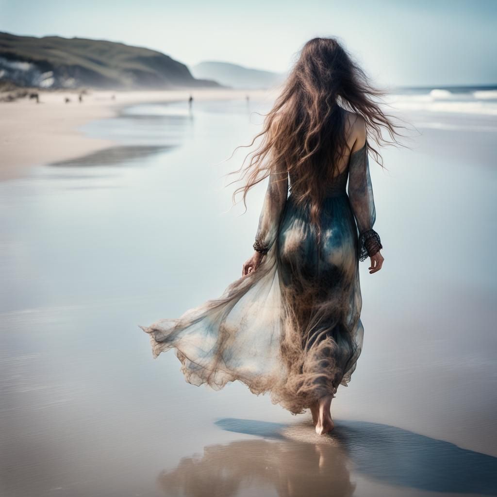 Double Exposure of Woman on Beach