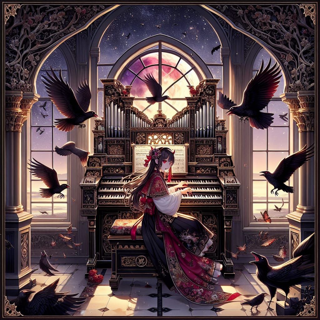 Anime Devil Girl's Moonlit Organ Serenade