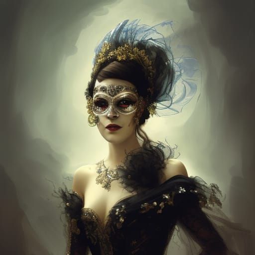 Phantom of Opera Masquerade Ball Portrait in Art Nouveau Sty...