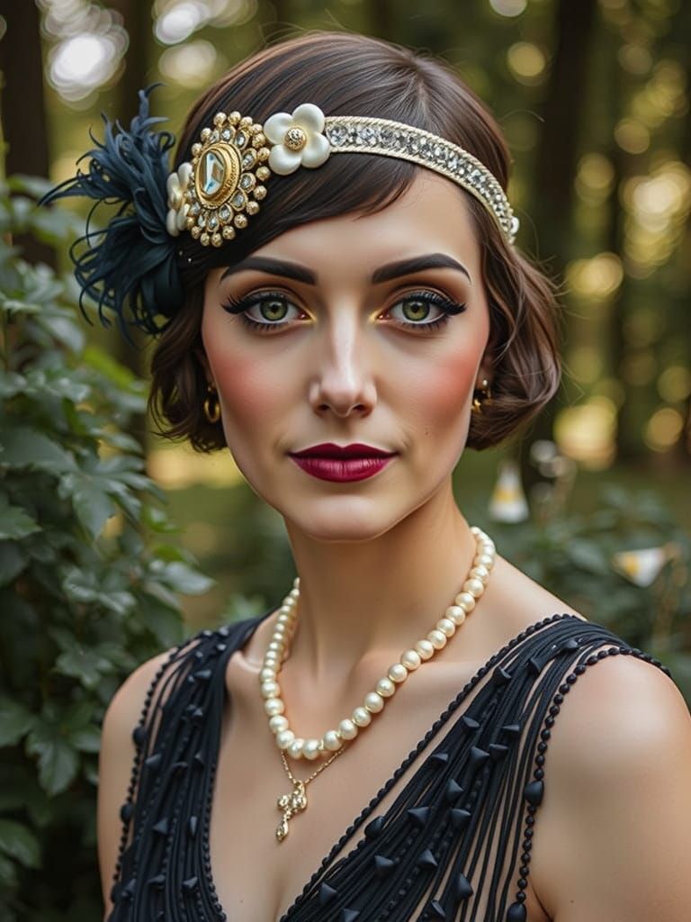 Elegant Flapper Portrait in Silver Taffeta