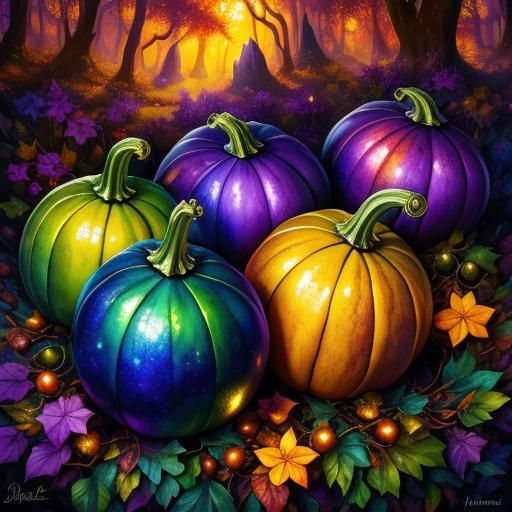 Colorful Gourds in Mystical Forest: Alcohol Ink and Oil Pain...