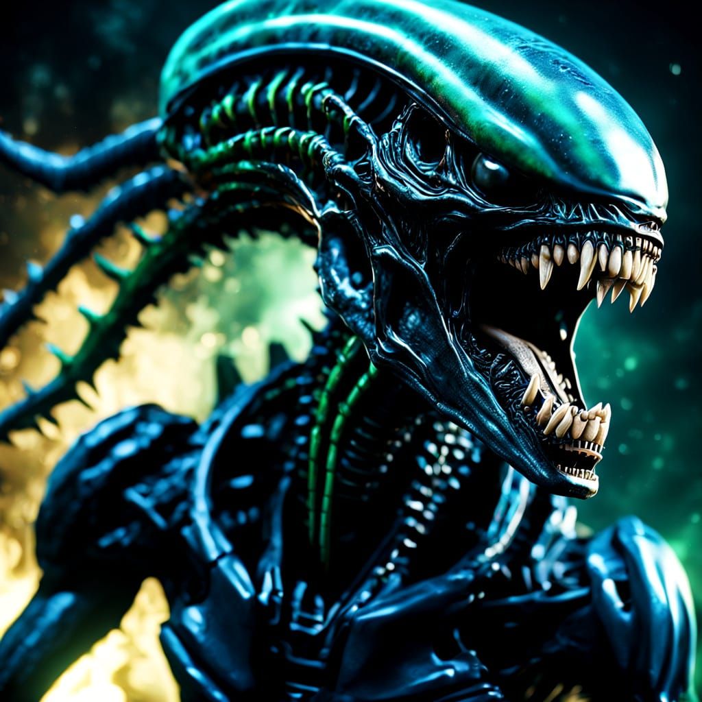 Alien Xenomorph Roaring in Surreal Biomechanical Style