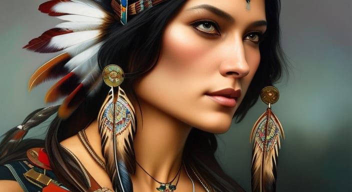Native American Woman Portrait in Multimedia Concept Art