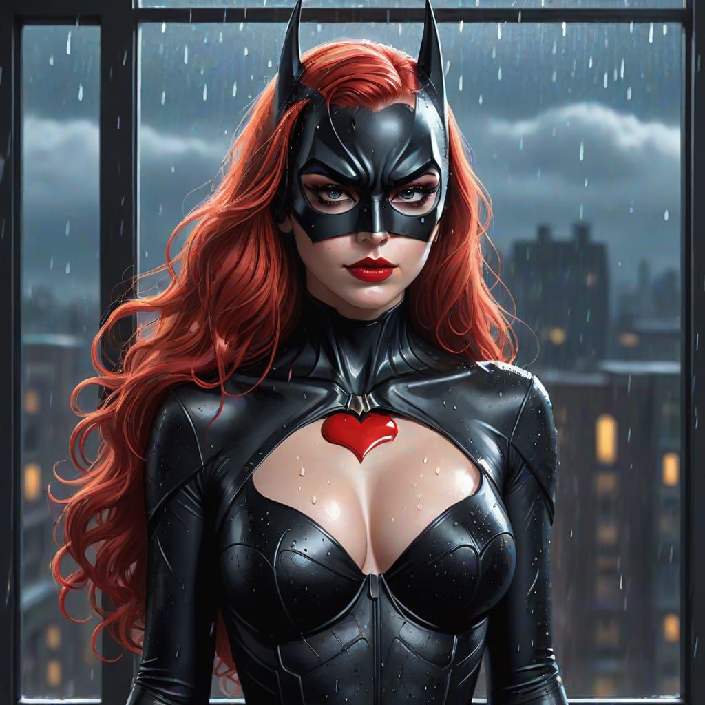 Mysterious Dark Knightess Stands Vigilant in Rainy Night