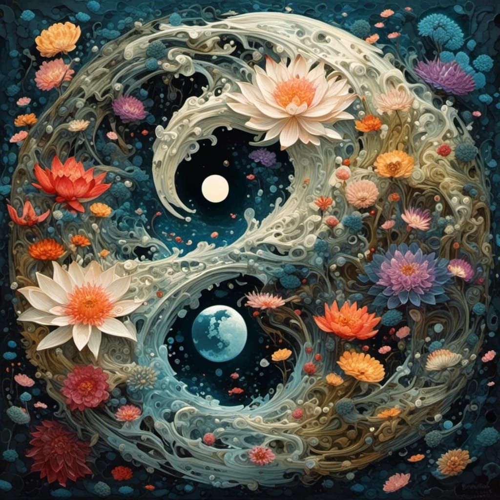 Lotus Flower Yin Yang in Dark Fantasy Realism