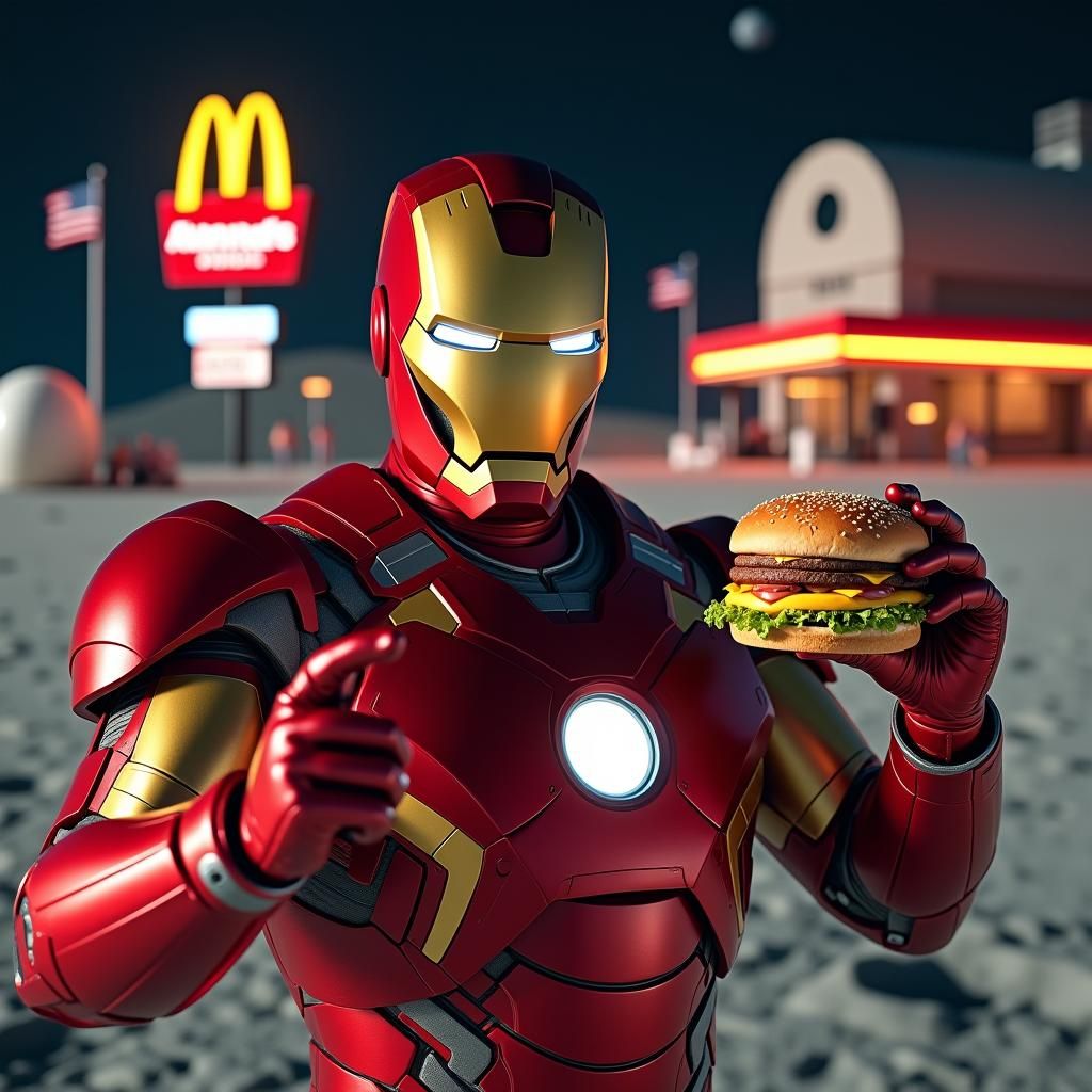 Iron Man Selfie on the Moon, 80s Retro-Futurism